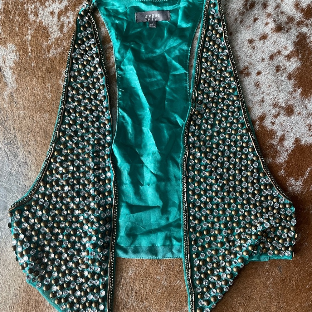 Sequin and stud turquoise vest medium